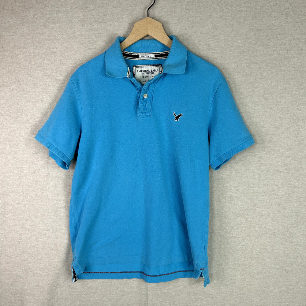 Y2K American‎ Eagle Mens Polo Shirt Large Preppy Golf Vintage Fit 100% Cotton